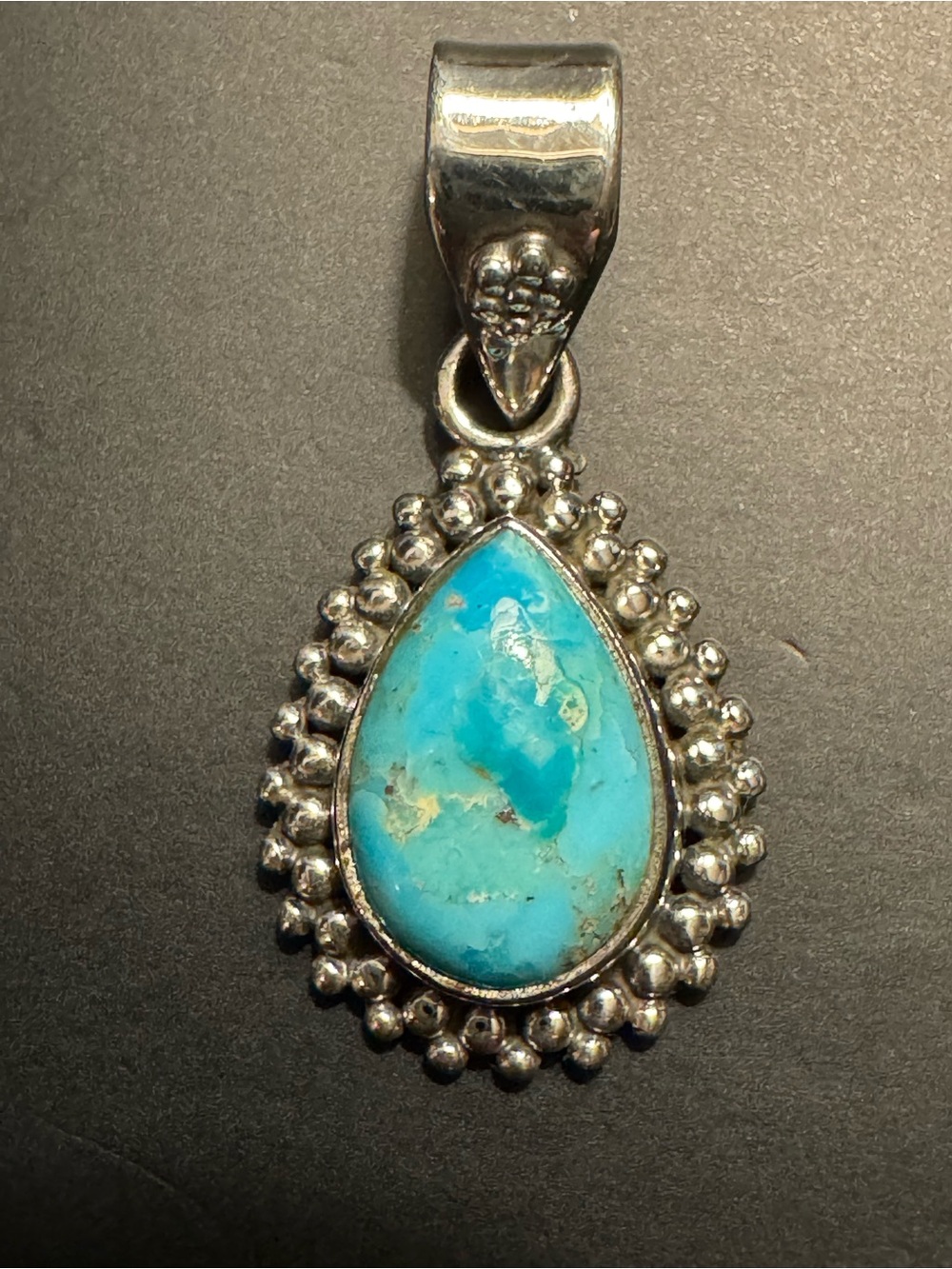 Sterling Silver 925 Turquoise Teardrop Pendant Southwestern Beaded